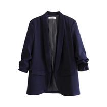 Blazer Feminino Vintage Casual Plissado - Manga Comprida, Sem Botões