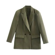 Blazer Feminino Vintage De Caimento Solto Com Abotoamento Duplo, Manga Longa E Bolsos Elegante Blazer Feminino Vintage De Caimento Solto Com Abotoamento Duplo, Manga Longa E Bolsos Elegante