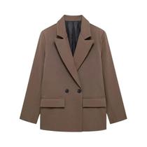 Blazer Feminino Vintage Transpassado Com Bolsos, Manga Longa Lisa E Gola Entalhada Ideal Para O