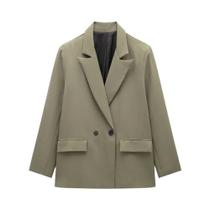 Blazer Feminino Vintage Transpassado Com Bolsos, Manga Longa Lisa E Gola Entalhada Ideal Para O