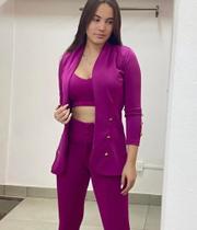 Blazer feminino violeta com botoes dourados feminino adulto linho tamanho M