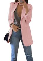 Blazer Flitay feminino de manga comprida casual com frente aberta rosa Blazer Flitay feminino de manga comprida casual com frente aberta rosa