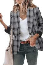 Blazer Genhoo Plaid para mulheres, trabalho, casual, ajustado para namorado