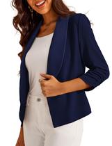 Blazer GoMamee feminino de manga 3/4 recortado em azul marinho tamanho P