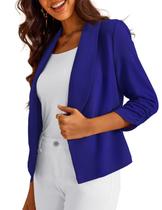 Blazer GoMamee feminino de manga 3/4 recortado em azul royal - S