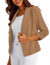Blazer GoMamee feminino, manga 3/4, cortado, cáqui, tamanho P