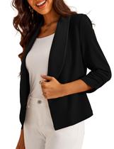 Blazer GoMamee feminino, manga 3/4, recortado, preto, tamanho P