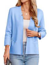 Blazer GRACE KARIN feminino casual de malha entalhada azul L