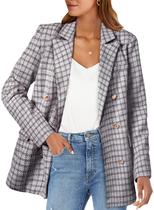 Blazer Happy Sailed feminino de tweed xadrez branco 2GG
