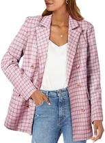 Blazer Happy Sailed feminino de tweed xadrez, outono, moda, rosa L Blazer Happy Sailed feminino de tweed xadrez, outono, moda, rosa L