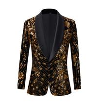 Blazer HJQSC Masculino, Veludo Colorido, Lantejoulas Brilhantes, Slim Fit Blazer HJQSC Masculino, Veludo Colorido, Lantejoulas Brilhantes, Slim Fit