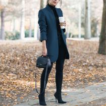 Blazer, jaqueta de inverno para mulheres, com nervuras sólidas, comprimento longo