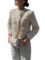 Blazer, jaqueta feminina Hathne, de tweed, recortada, branca, tamanho M