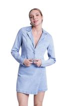 Blazer Jeans Lunender Cropped Com Elasticidade Azul Claro