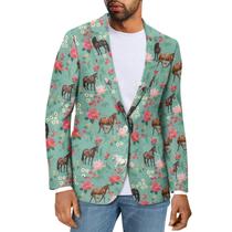 Blazer Jekioweii Horse verde floral para homens, casual, justo