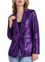 Blazer Kelyaa, paletó feminino de lantejoulas, com frente aberta, roxo