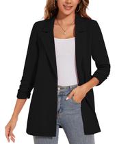 Blazer LADI TREND feminino franzido, manga 3/4, preta, GG Blazer LADI TREND feminino franzido, manga 3/4, preta, GG