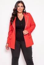 Blazer Liso Social Feminino Plus Size Com Pedrarias G G1 G2