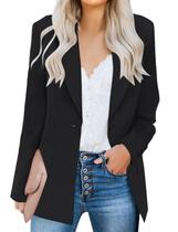 Blazer luvamia feminino com botões de lapela, fino, escritório, preto