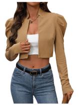 Blazer MakeMeChic feminino de manga comprida, frente aberta, cáqui