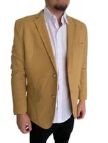 Blazer Masculino de Linho Slim - Bege Escuro caramelo Forrado Ouro - Lançamento