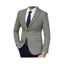 Blazer Masculino Slim Fit Xadrez Houndstooth Casual Com 2 Aberturas Laterais 2023