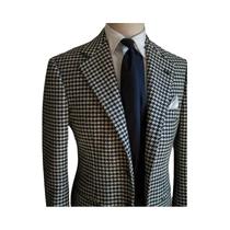 Blazer Masculino Xadrez Pied-de-Poule Com Lapela Entalhada, Jaqueta Social Formal, Casaco De Moda Blazer Masculino Xadrez Pied-de-Poule Com Lapela Entalhada, Jaqueta Social Formal, Casaco De Moda