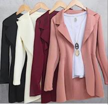 Blazer Maxi Alongado Neopreme Feminino Acinturado Moda Tendência Diversas Cores P.M.G.GG