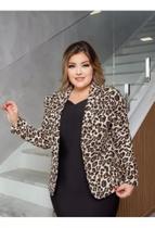 Blazer Maxi Longo Bengaline Animal Print Onça Tigre Plus Size Extra Grande Outono Inverno