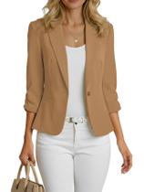 Blazer Mina Self 2026, primavera, manga 3/4 para mulheres, cáqui