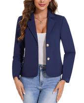 Blazer MINTLIMIT de manga comprida de algodão e linho para mulheres azul marinho