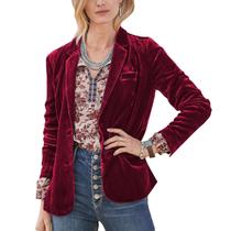 Blazer MINTLIMIT de veludo de manga comprida para mulheres vinho tinto-2 Blazer MINTLIMIT de veludo de manga comprida para mulheres vinho tinto-2