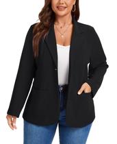 Blazer MINTLIMIT Plus Size com botão frontal, manga comprida, preto Blazer MINTLIMIT Plus Size com botão frontal, manga comprida, preto
