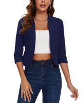 Blazer MINTLIMIT recortado para mulheres azul marinho pequeno Blazer MINTLIMIT recortado para mulheres azul marinho pequeno