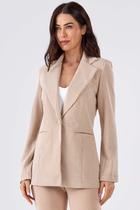 Blazer PKS Alfaiataria Jacquard Pied De Poule Bege