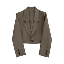 Blazer Preto Cropped Feminino Moderno Com Gola Entalhada, Estilo Coreano Chique, Casaco De Terno Com Blazer Preto Cropped Feminino Moderno Com Gola Entalhada, Estilo Coreano Chique, Casaco De Terno Com
