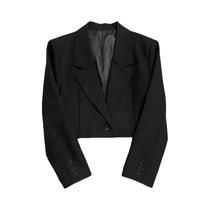 Blazer Preto Cropped Feminino Moderno Com Gola Entalhada, Estilo Coreano Chique, Casaco De Terno Com
