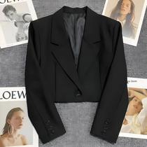 Blazer Preto Recortado para Mulheres - Gola Entalhada, Estilo Coreano