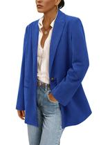 Blazer PRETTYGARDEN de Veludo Cotelê com Lapela e Manga Longa Azul M Blazer PRETTYGARDEN de Veludo Cotelê com Lapela e Manga Longa Azul M