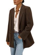 Blazer PRETTYGARDEN de Veludo Cotelê com Lapela e Manga Longa Cor Café Tamanho S Blazer PRETTYGARDEN de Veludo Cotelê com Lapela e Manga Longa Cor Café Tamanho S