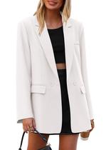 Blazer PRETTYGARDEN Feminino Branco com Abotoamento Duplo e Lapela com Entalhe Tamanho S Blazer PRETTYGARDEN Feminino Branco com Abotoamento Duplo e Lapela com Entalhe Tamanho S