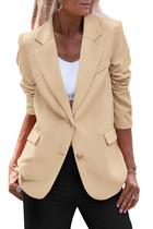 Blazer PRETTYGARDEN Feminino Manga Longa Lapela com Entalhe Caqui G Blazer PRETTYGARDEN Feminino Manga Longa Lapela com Entalhe Caqui G