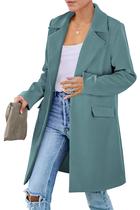 Blazer PRETTYGARDEN Manga Longa Lapela Bolsos Azul Verde P Blazer PRETTYGARDEN Manga Longa Lapela Bolsos Azul Verde P