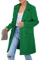 Blazer PRETTYGARDEN Manga Longa Lapela Bolsos Verde P