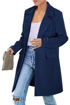 Blazer PRETTYGARDEN Marinho Manga Longa Lapela com Entalhe Tamanho S