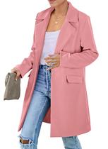 Blazer PRETTYGARDEN Médio Rosa Pó Manga Longa com Bolsos