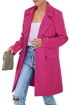 Blazer PRETTYGARDEN Vermelho Rosado Tamanho Grande Manga Longa Ajuste Solto L