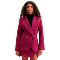 Blazer Slim Lança Perfume Tweed Ou24 Rosa Feminino