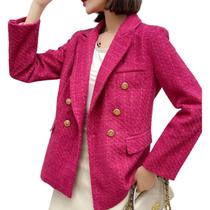 Blazer tweed estruturado rosa pink botões