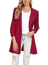 Blazer Unifizz feminino com frente aberta, manga 3/4, vermelho, tamanho P Blazer Unifizz feminino com frente aberta, manga 3/4, vermelho, tamanho P